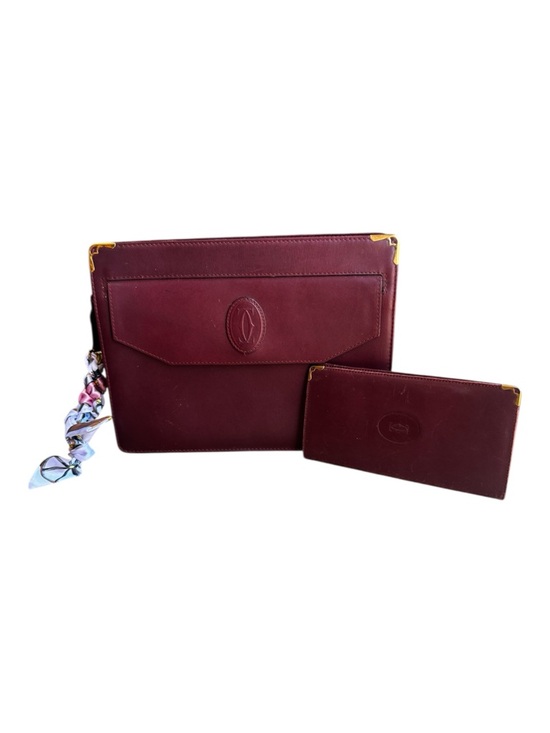 CARTIER Authentic Vintage Clutch & Wallet Set Burgundy BONUS Bag Tie 8x10x2